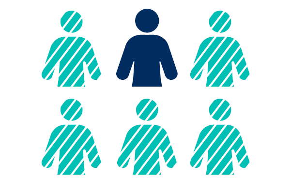 Six person silhouettes, with one person highlighted