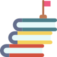 stack of staggered books with little red flag on top